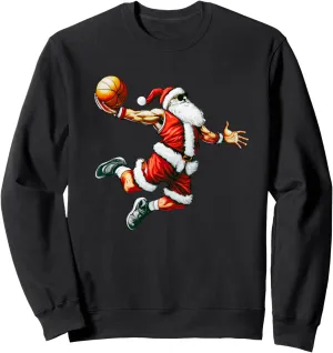 Santa Claus Slam Dunk Basketball Hoop Christmas Pajama Bball Sweatshirt