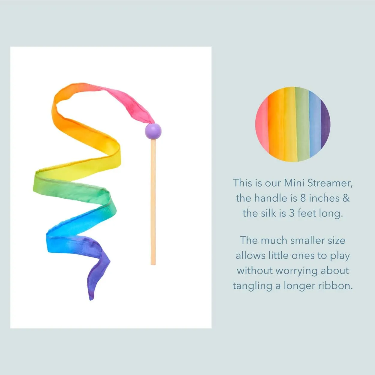 Sarah's Silks Mini Rainbow Streamer - Long Ribbon Wand for Kids, Pretend Play, Dance, Baton Stick Twirling, and Gymnastics Party Favors | 100% Silk and Wood Montessori and Waldorf Toys (2)