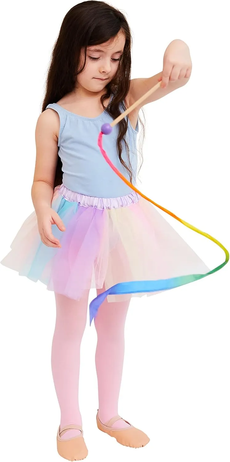Sarah's Silks Mini Rainbow Streamer - Long Ribbon Wand for Kids, Pretend Play, Dance, Baton Stick Twirling, and Gymnastics Party Favors | 100% Silk and Wood Montessori and Waldorf Toys (2)
