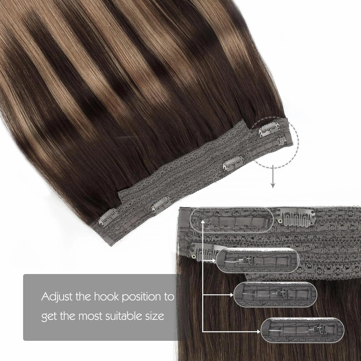 Sassina Invisible Wire Hair Extensions Real Human Hair with Transparent Wire Adjustable Size Secure Clips Natural Straight Secret Miracle Hairpiece, Balayage 2-6 16 Inch 80 Gram