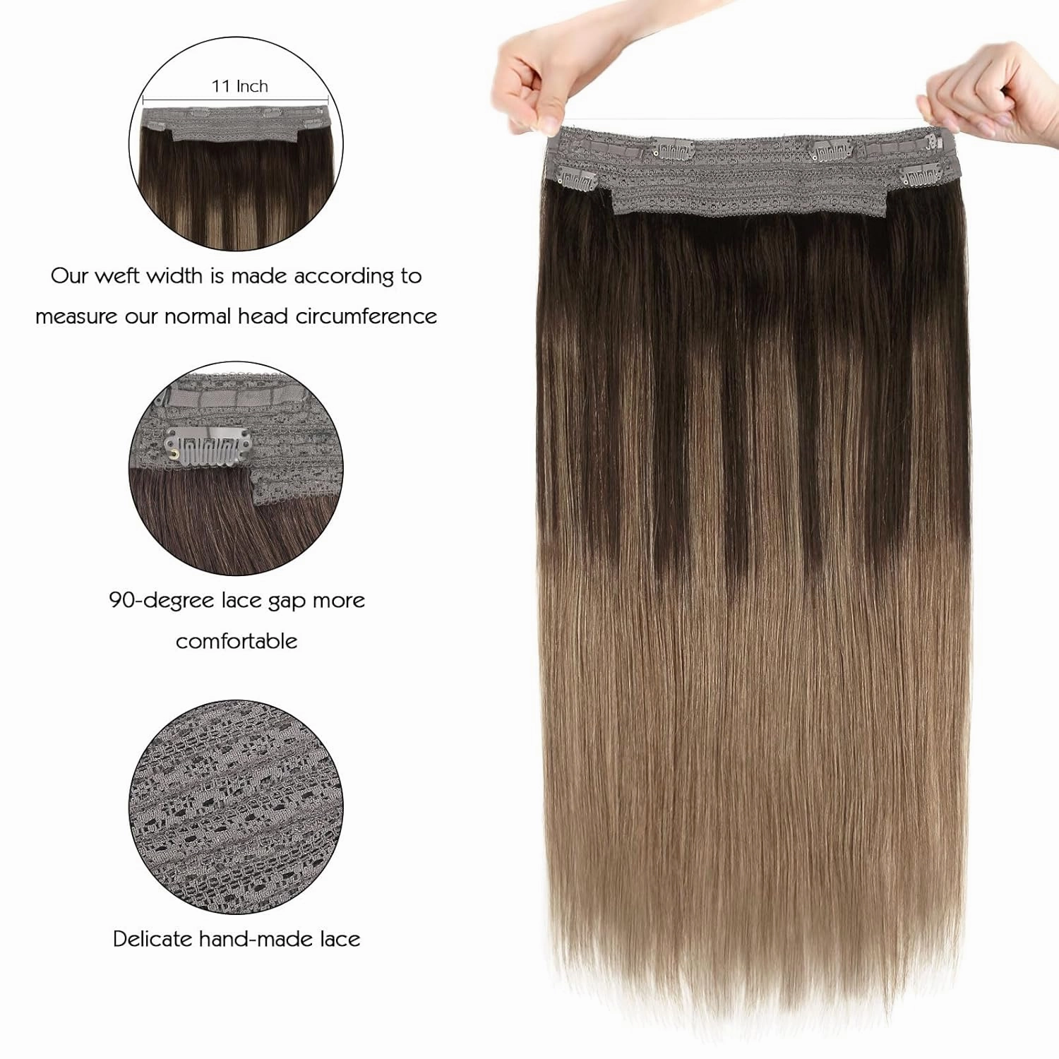 Sassina Invisible Wire Hair Extensions Real Human Hair with Transparent Wire Adjustable Size Secure Clips Natural Straight Secret Miracle Hairpiece, Balayage 2-6 16 Inch 80 Gram