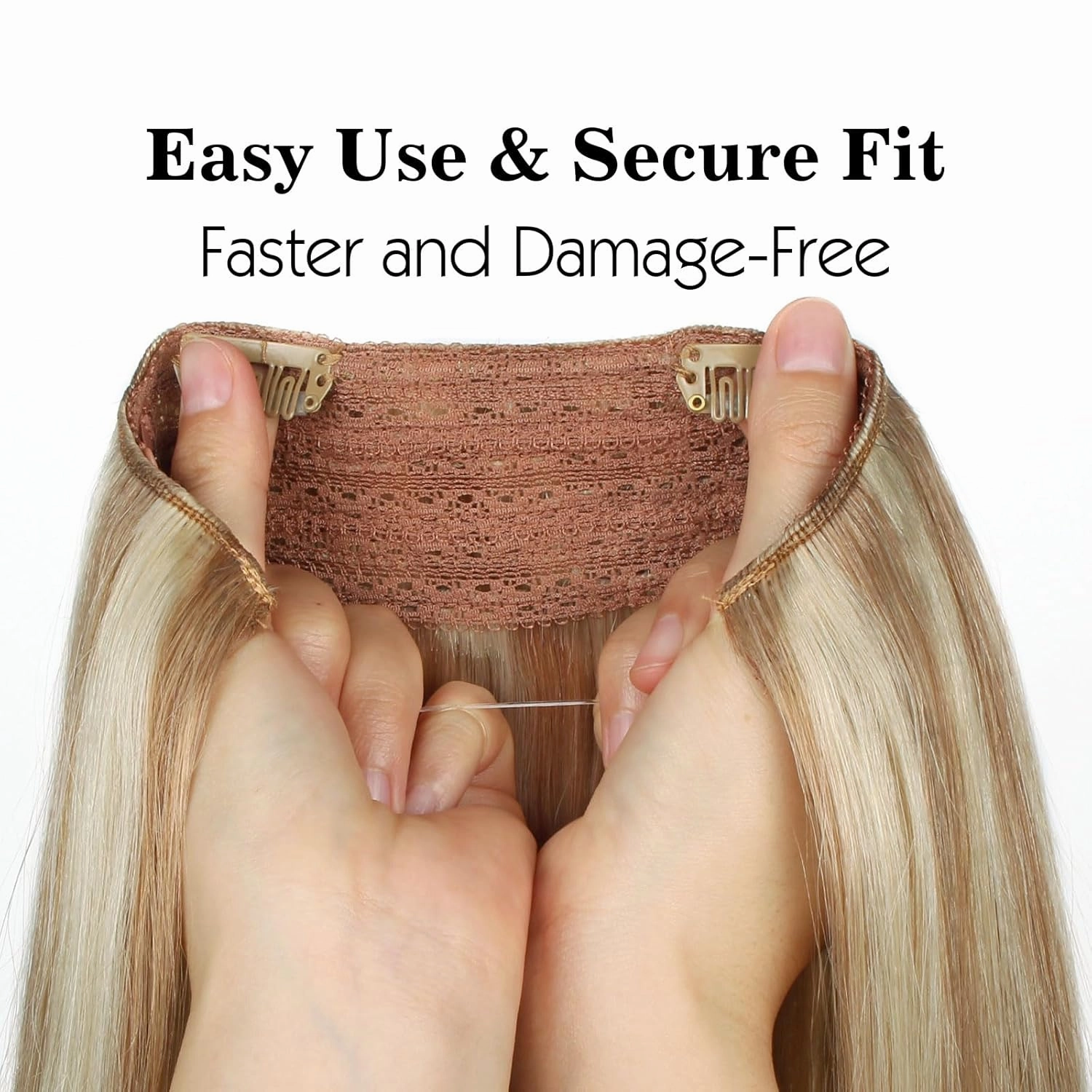 Sassina Invisible Wire Hair Extensions Real Human Hair with Transparent Wire Adjustable Size Secure Clips Natural Straight Secret Miracle Hairpiece, Highlight P8-60 16 Inch 80 Gram