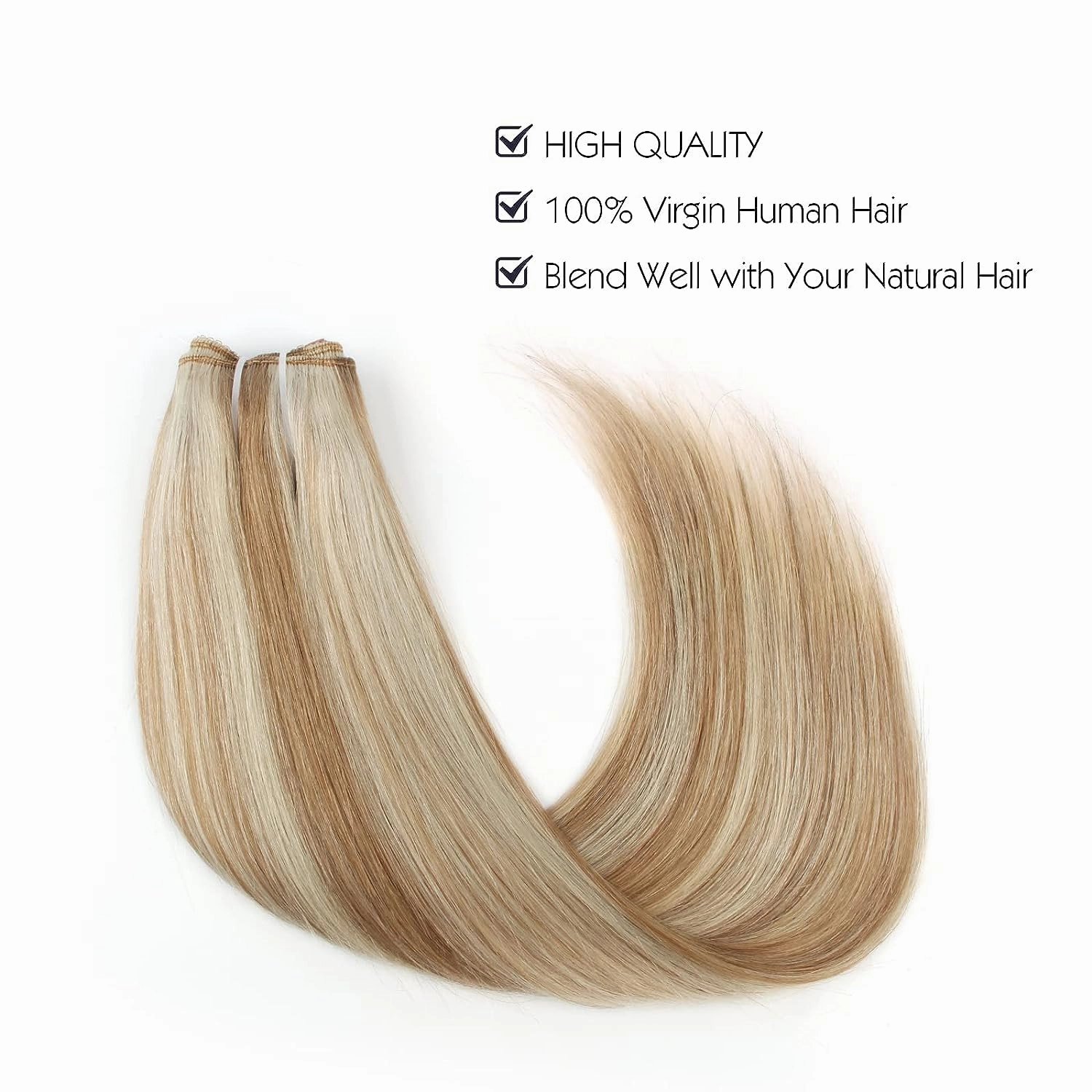 Sassina Invisible Wire Hair Extensions Real Human Hair with Transparent Wire Adjustable Size Secure Clips Natural Straight Secret Miracle Hairpiece, Highlight P8-60 16 Inch 80 Gram