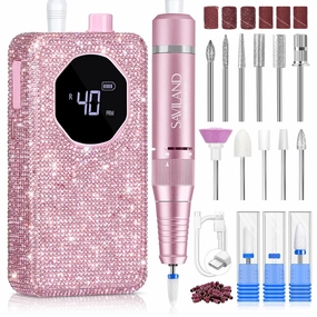 SAVILAND Professional Nail Drill 40000 RPM: Portable Diamond Nail Drill Kit Rechargeable 4000 mAh Electric Nail File for Thick Acrylic Nails with Ceramic Nail D rill Bits Sanding Bands Nail Tech Salon