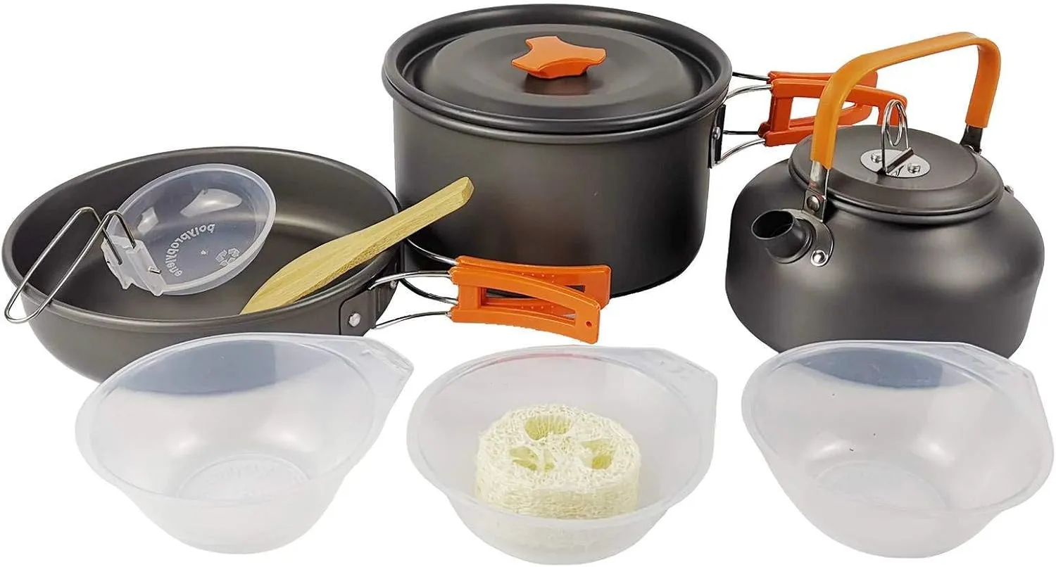 SAXTZDS Outdoor 2-3 Person Camping Teapot Set Pot with Cutlery Portable Cookware Set