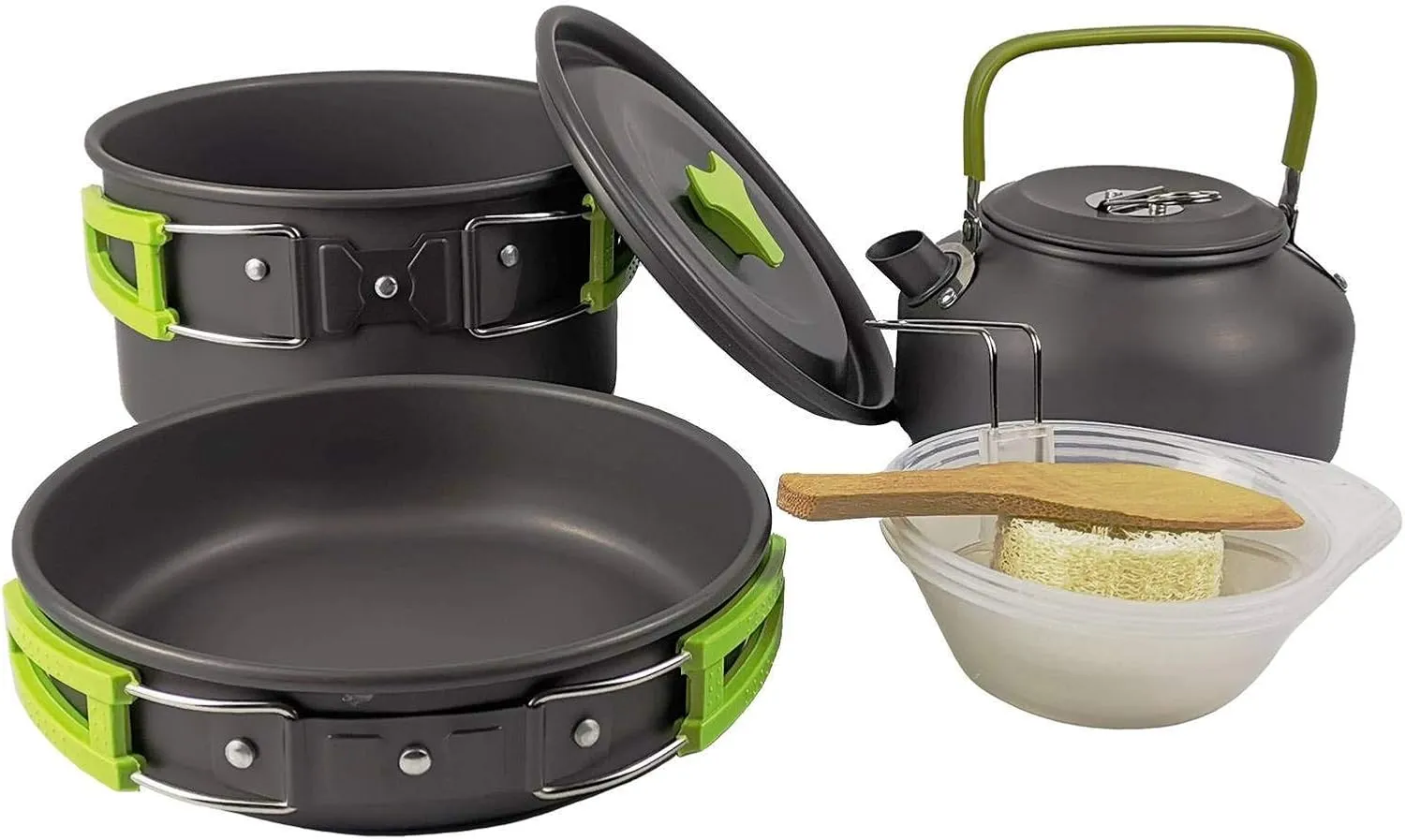 SAXTZDS Outdoor 2-3 Person Camping Teapot Set Pot with Cutlery Portable Cookware Set