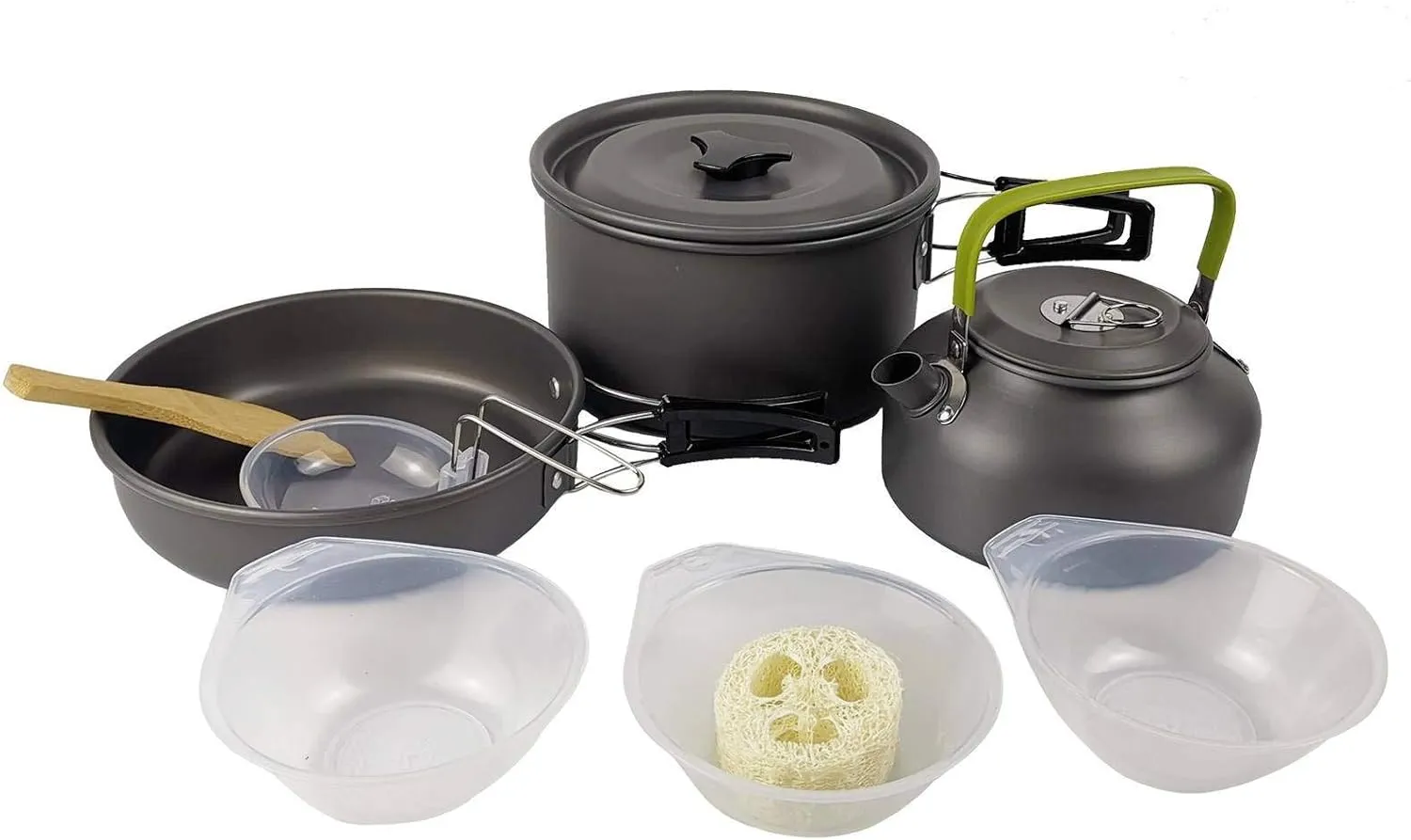 SAXTZDS Outdoor 2-3 Person Camping Teapot Set Pot with Cutlery Portable Cookware Set