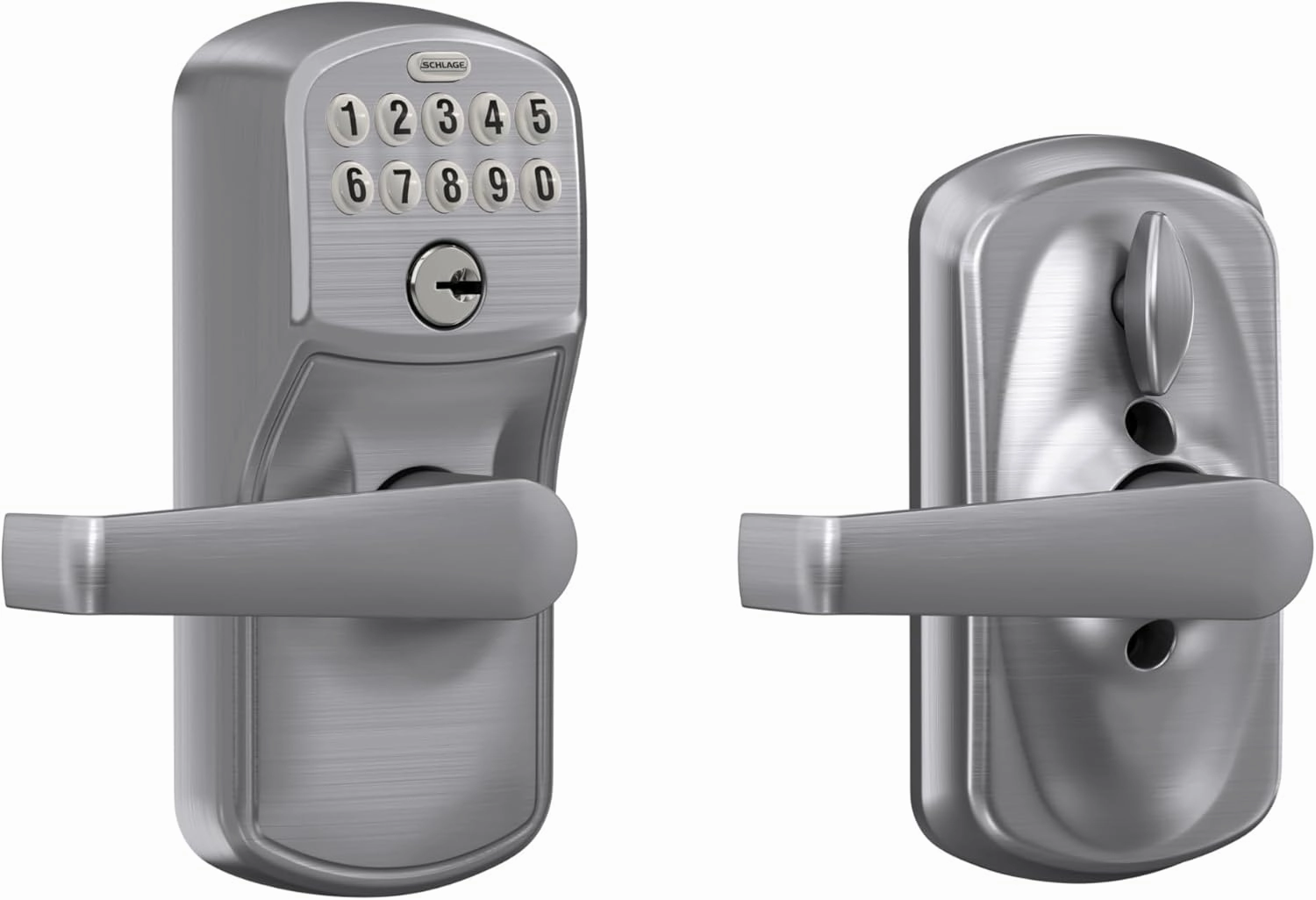 SCHLAGE Brushed Chrome FE595CS V PLY 626 ELA Plymouth Light Commercial Electronic Keypad Lock with Elan Lever(Satin Chrome)