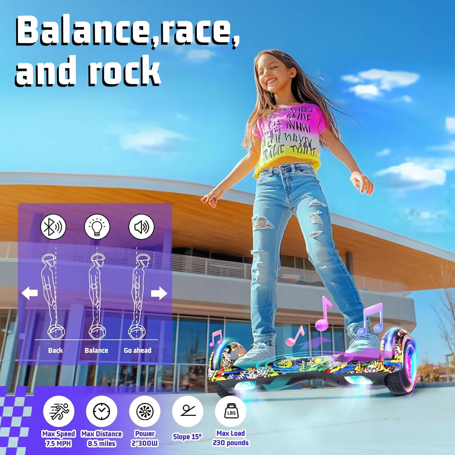 Scooter Seat Attachment Combo with Bluetooth Corlorful LED Lights, Adjustable Frame Length for Kids All Ages