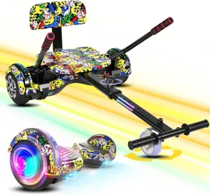 Scooter Seat Attachment Combo with Bluetooth Corlorful LED Lights, Adjustable Frame Length for Kids All Ages