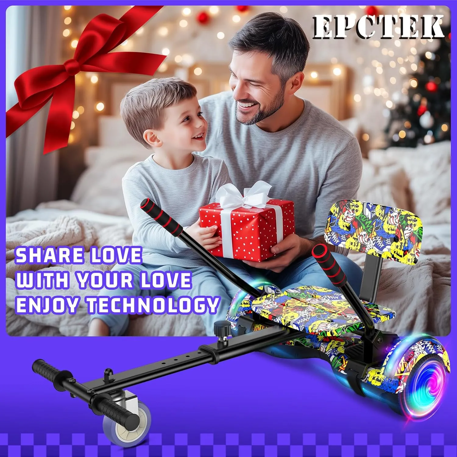 Scooter Seat Attachment Combo with Bluetooth Corlorful LED Lights, Adjustable Frame Length for Kids All Ages