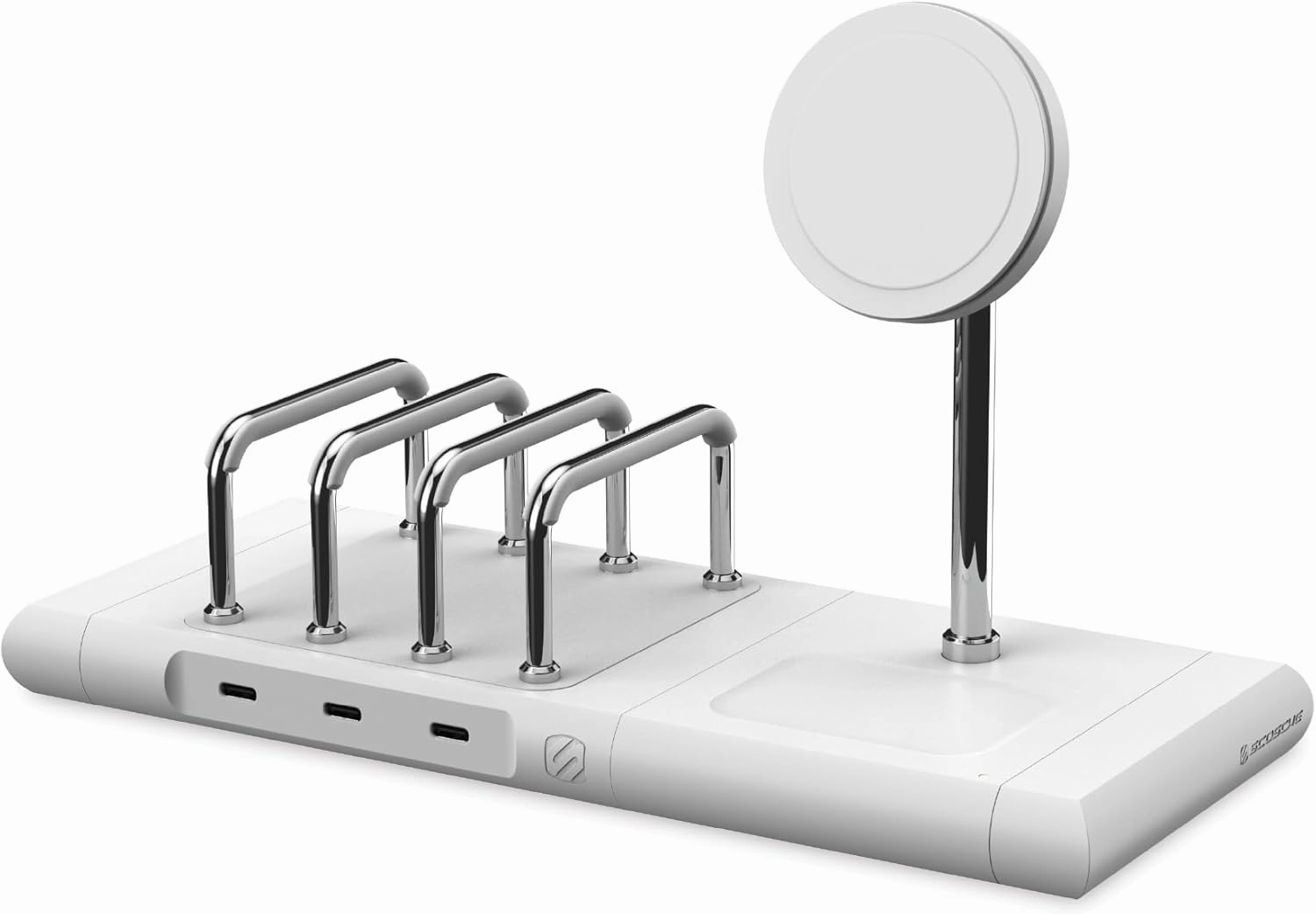 Scosche BaseLynx 2.0 Modular Charging Station with 15W MagSafe Wireless Charger Stand, 5W Charging Pad for AirPods Pro and 3 Port 60W USB-C Multi Device Fast Phone Charger Compatible with Apple iPhone