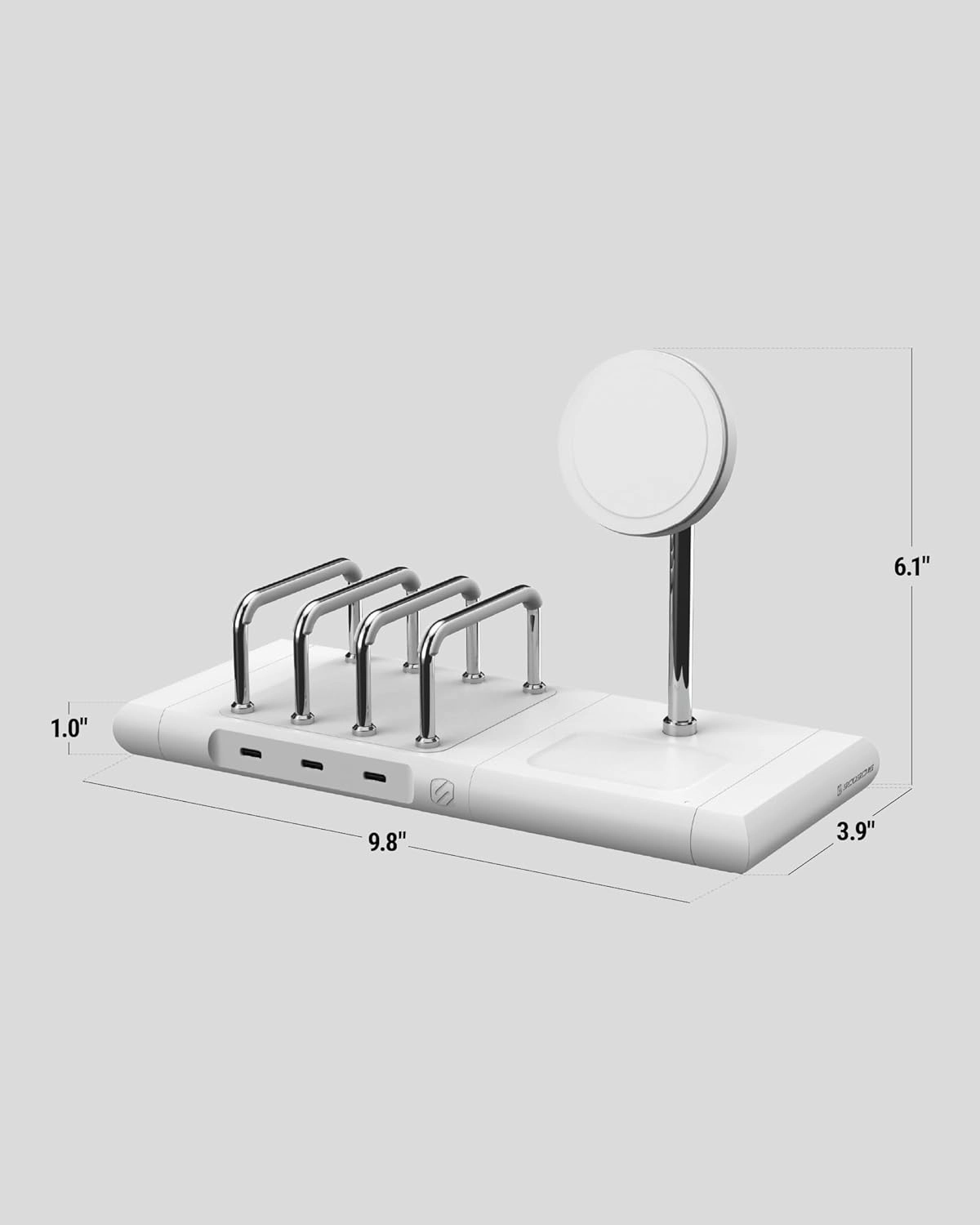 Scosche BaseLynx 2.0 Modular Charging Station with 15W MagSafe Wireless Charger Stand, 5W Charging Pad for AirPods Pro and 3 Port 60W USB-C Multi Device Fast Phone Charger Compatible with Apple iPhone