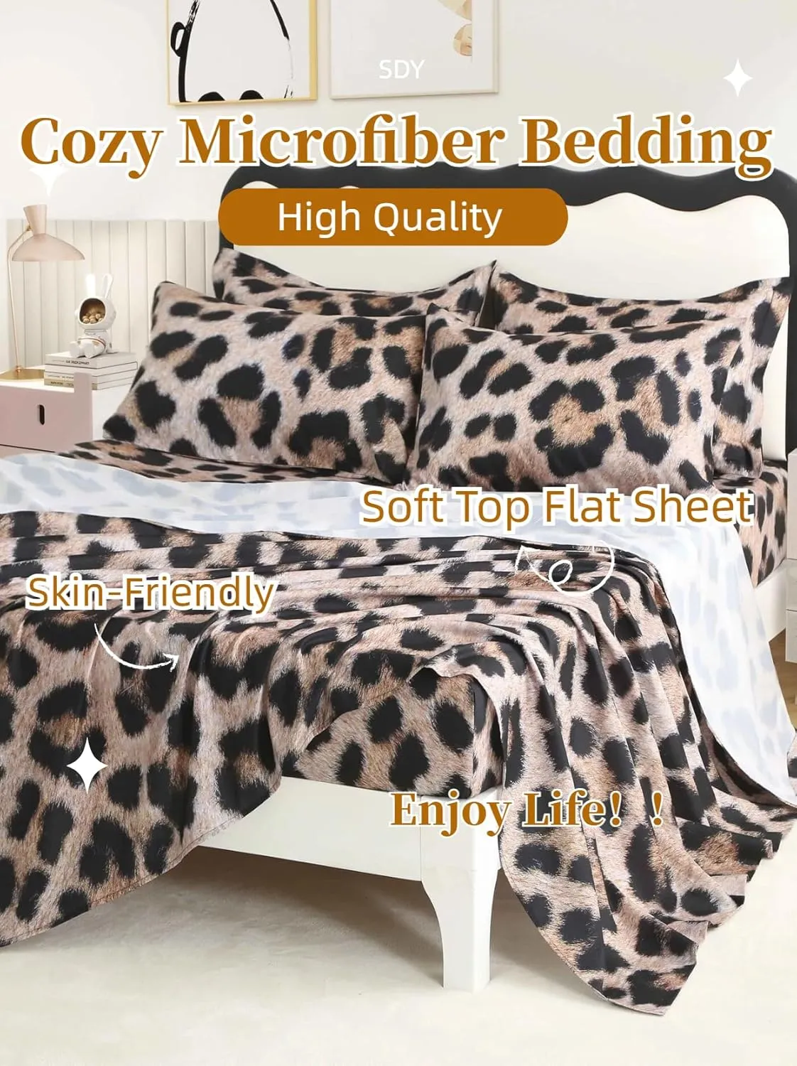 SDY 7PCS Cheetah Print Comforter Set Twin, Soft Leopard Print Comforter, Bed in a Bag Cheetah Bedding for Kids, Toddler, Girls, Boys.Ultra-Realistic Fluffy Look Leopard Bedding