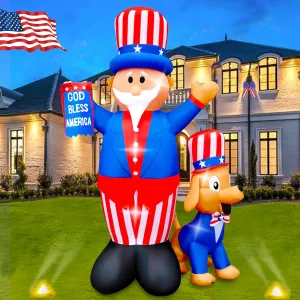 SEASONBLOW 7 Ft 4th of July Inflatables Outdoor Decorations, Uncle Sam with Dog Decoration Build-in LED Lights Blow Up Patriotic Independence Day for Home Yard Lawn Memorial Day Decor