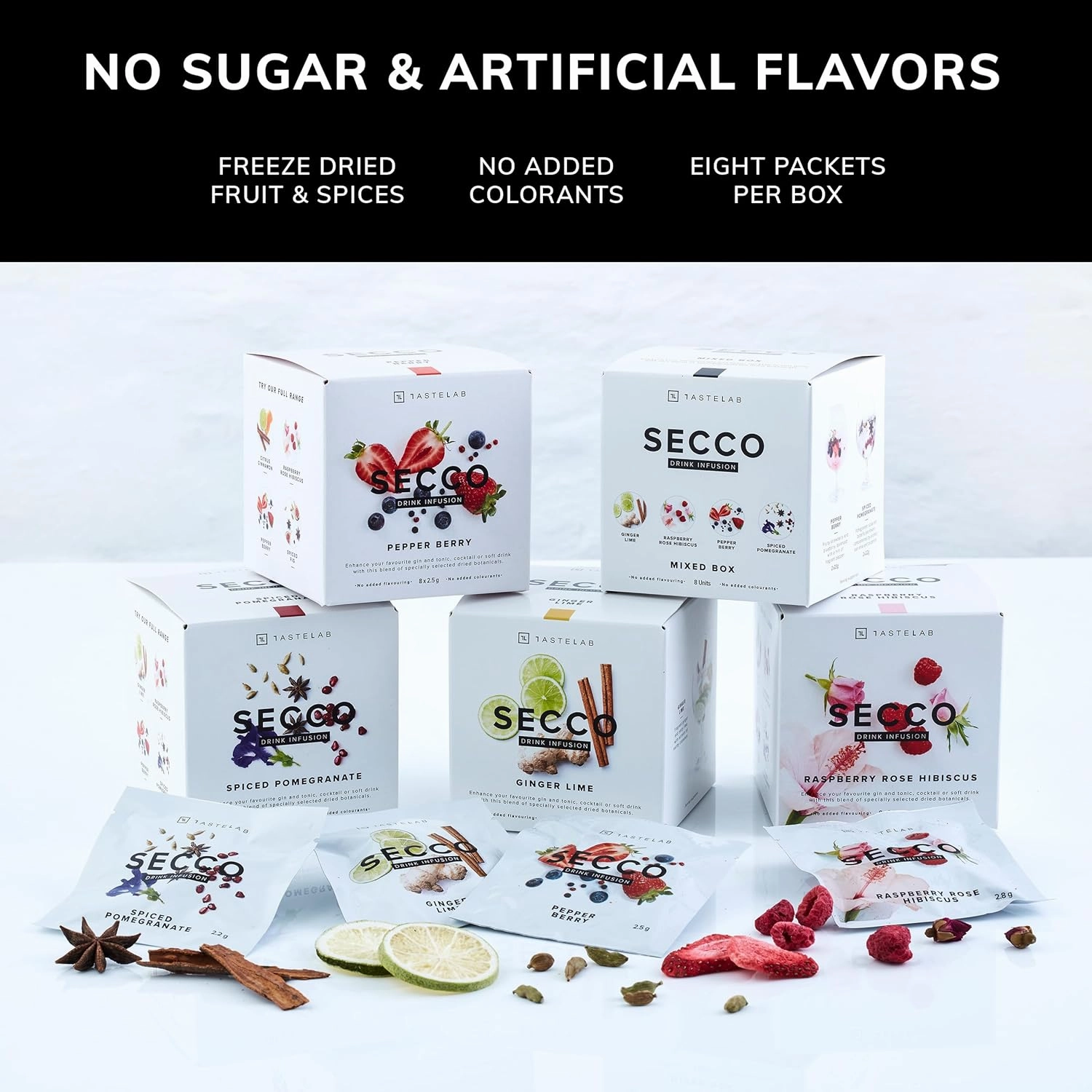 Secco Drink Infusion Signature Variety Box - Pack of 8 Botanical Sachets for Cocktail, Mocktail & Vodka Mixers - Mixologist Standards Alcohol Infusions for All Home Bartending Enthusiasts