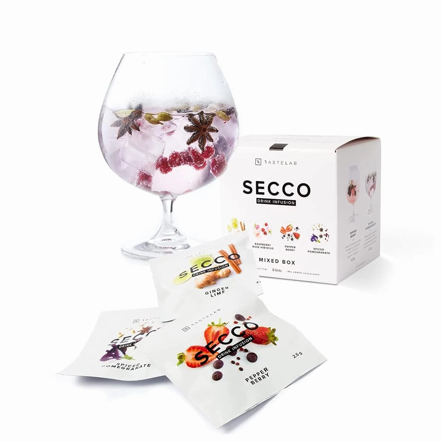 Secco Drink Infusion Signature Variety Box - Pack of 8 Botanical Sachets for Cocktail, Mocktail & Vodka Mixers - Mixologist Standards Alcohol Infusions for All Home Bartending Enthusiasts