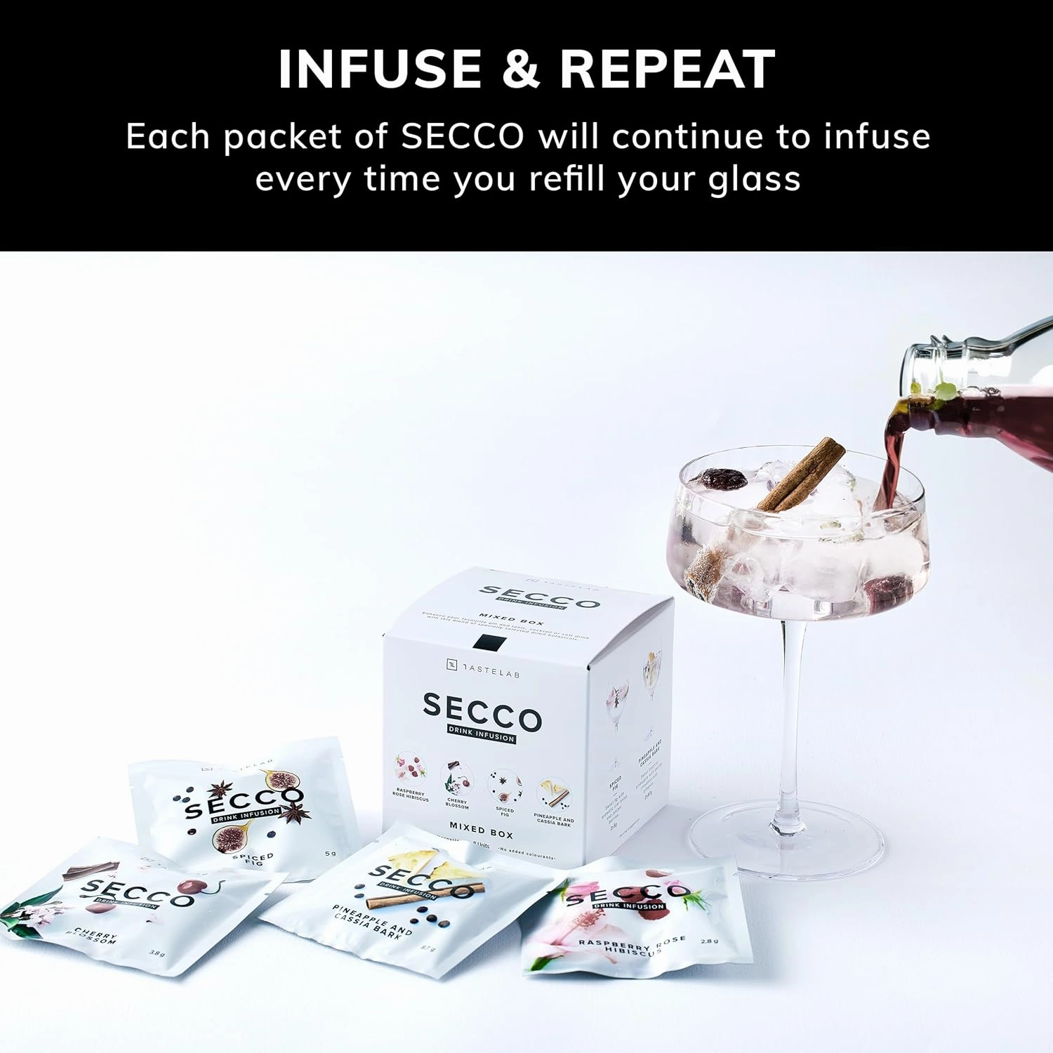 Secco Drink Infusion Signature Variety Box - Pack of 8 Botanical Sachets for Cocktail, Mocktail & Vodka Mixers - Mixologist Standards Alcohol Infusions for All Home Bartending Enthusiasts
