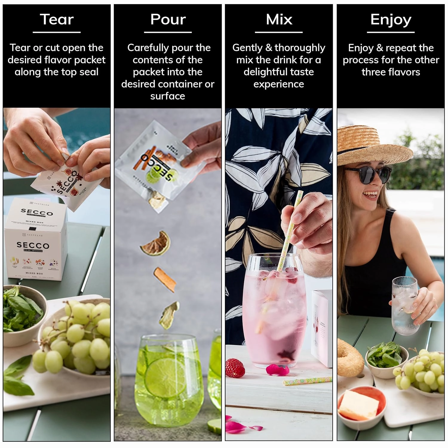 Secco Drink Infusion Signature Variety Box - Pack of 8 Botanical Sachets for Cocktail, Mocktail & Vodka Mixers - Mixologist Standards Alcohol Infusions for All Home Bartending Enthusiasts