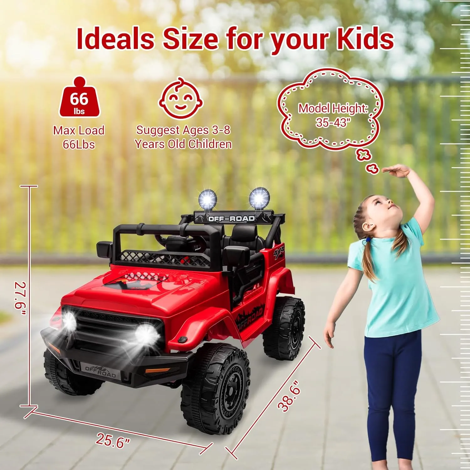 SEHOMY Kids Ride On Truck with Parent Remote, 12V Battery Powered Electric Car Girls Toys - 3 Speed, Spring Suspension, LED Lights, Safety Start, Music, 4 Wheels Kids' Electric Vehicles Red