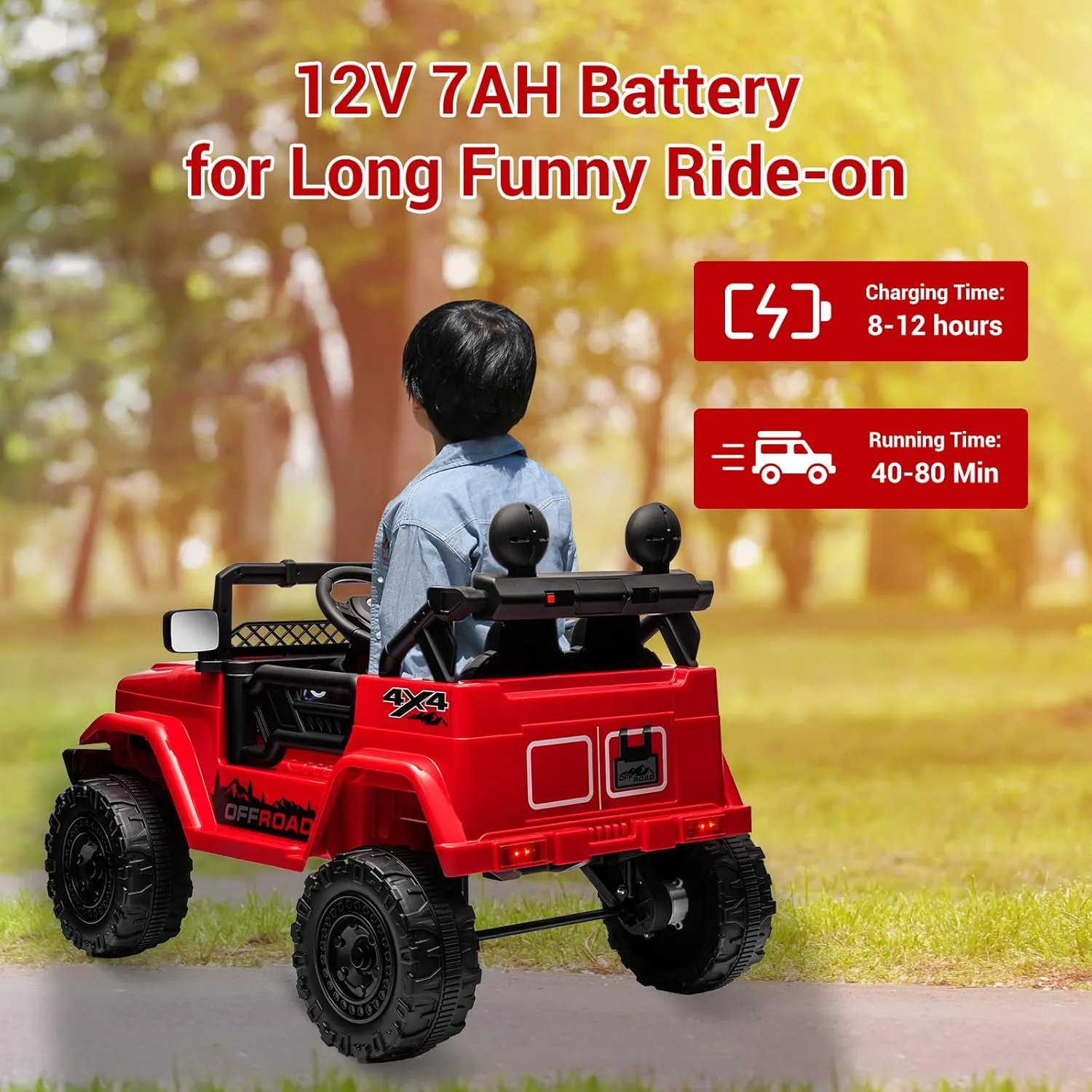 SEHOMY Kids Ride On Truck with Parent Remote, 12V Battery Powered Electric Car Girls Toys - 3 Speed, Spring Suspension, LED Lights, Safety Start, Music, 4 Wheels Kids' Electric Vehicles Red