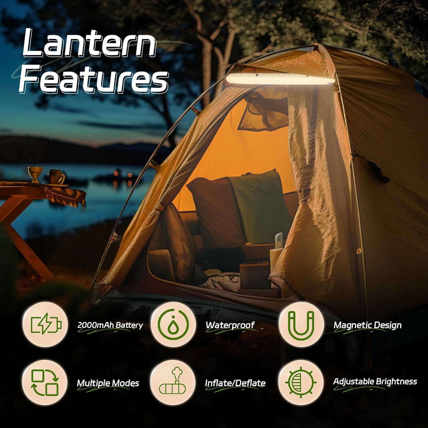 SELORSS Inflatable Outdoor Camping Light, Meets IP66 Waterproof Standard, Provides 2000 mAh Charging, Suitable for Camping, Hiking, Traveling and Other Outdoor environments.