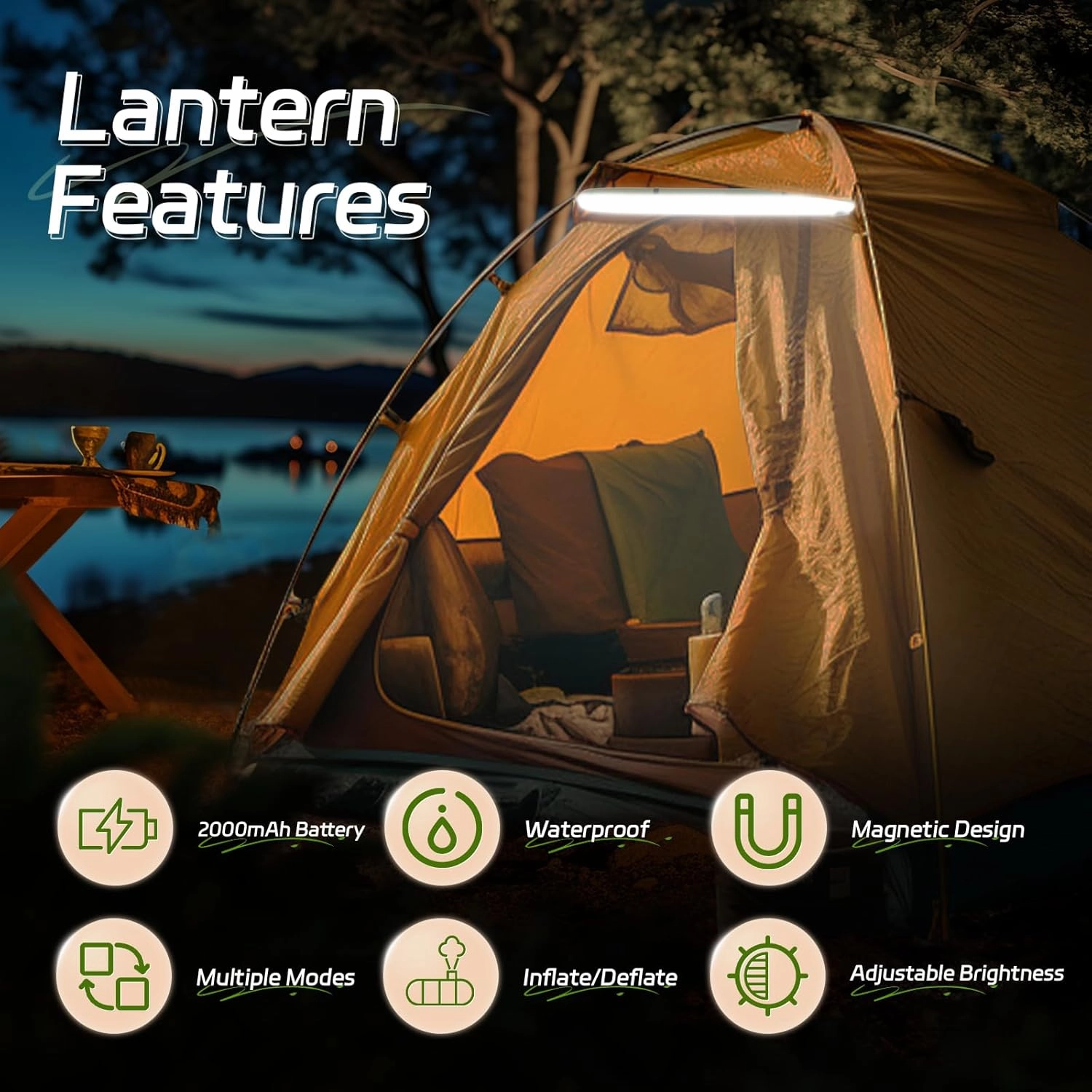SELORSS Inflatable Outdoor Camping Light, Meets IP66 Waterproof Standard, Provides 2000 mAh Charging, Suitable for Camping, Hiking, Traveling and Other Outdoor environments.