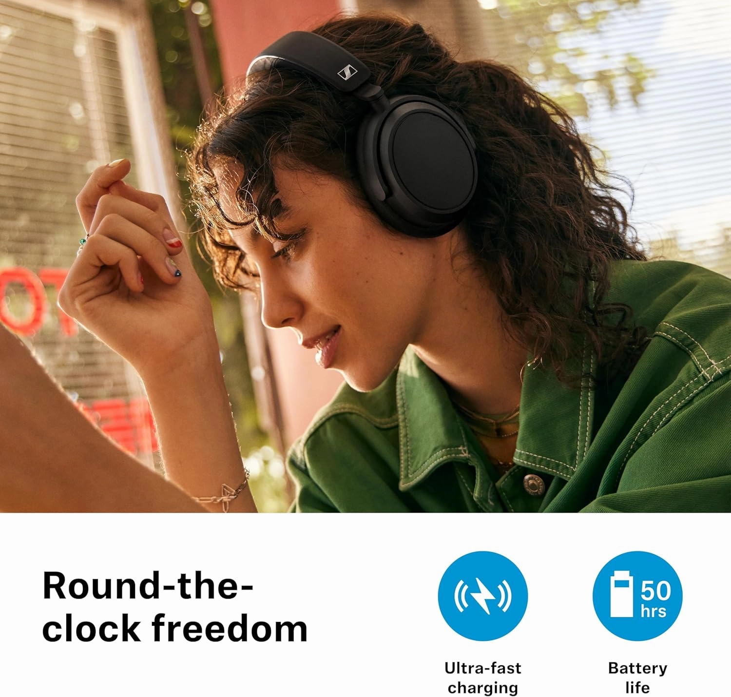 Sennheiser ACCENTUM Plus Wireless Bluetooth Headphones - Quick-Charge Feature, 50-Hr Battery Playtime, Adaptive Hybrid ANC, Sound Personalization, Touch Controls, White