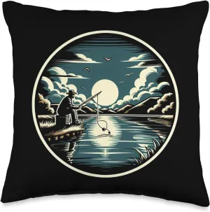 Serene Lakeside Fishing at Sunset Nature Lover Angler Throw Pillow