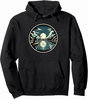 Serene Lakeside Fishing at Sunset Nature Lover Angler Pullover Hoodie