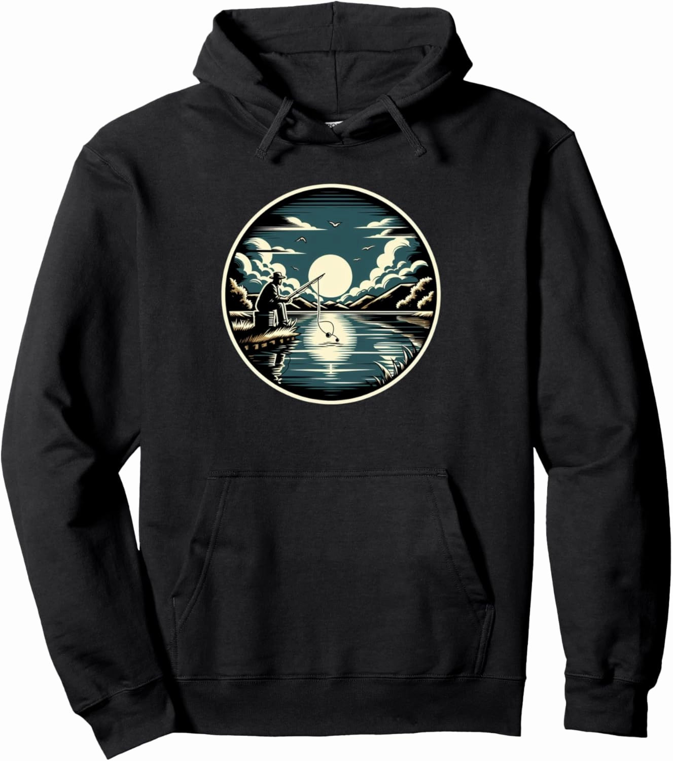 Serene Lakeside Fishing at Sunset Nature Lover Angler Pullover Hoodie