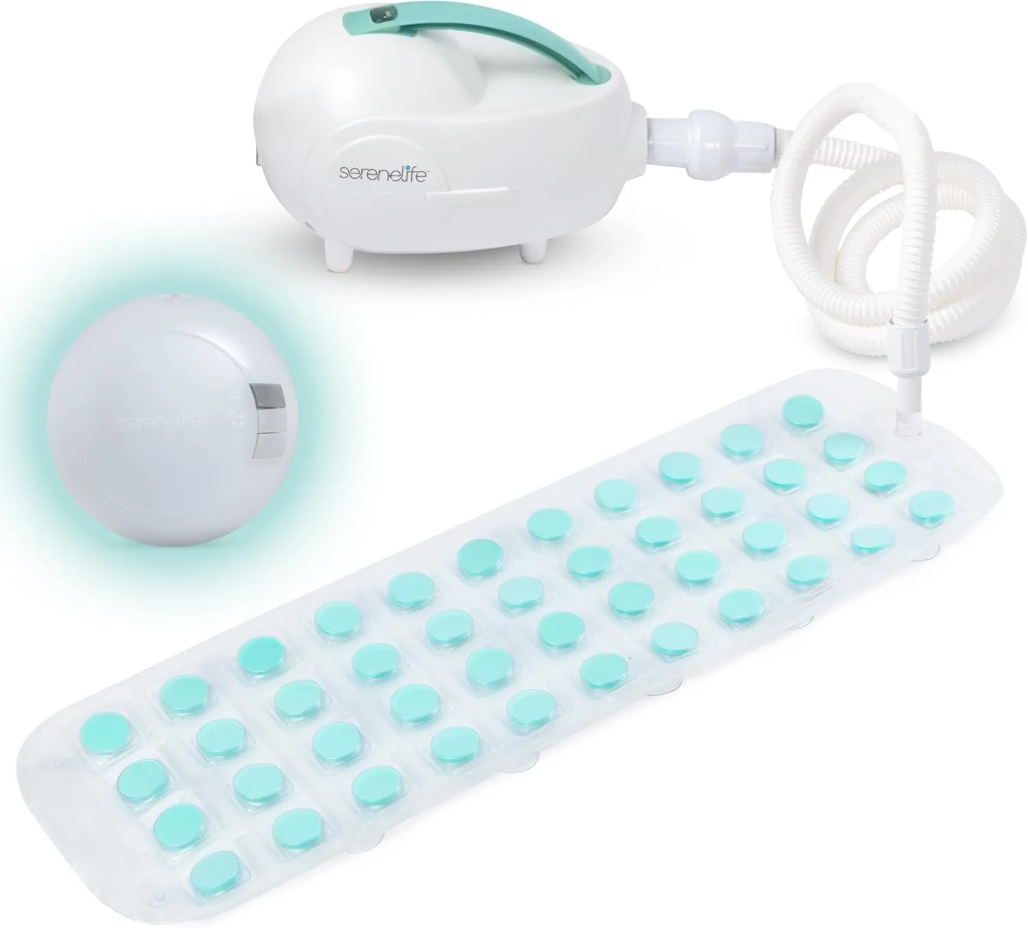 SereneLife Bubble Bath Mat – Portable Spa with Adjustable Intensity, Waterproof LED Light, Pillow & Remote Control for Ultimate Relaxation (Teal)