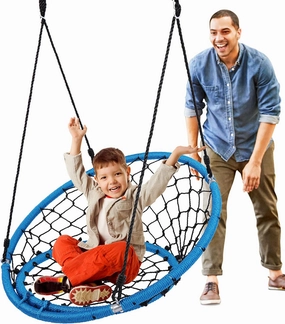 Serenelife Hanging Netted Seat Swing - 35.5" Diameter Kids Indoor Outdoor Round Circle Saucer for Trees or Sets - All-Season UV Resistant Rope Net Seat