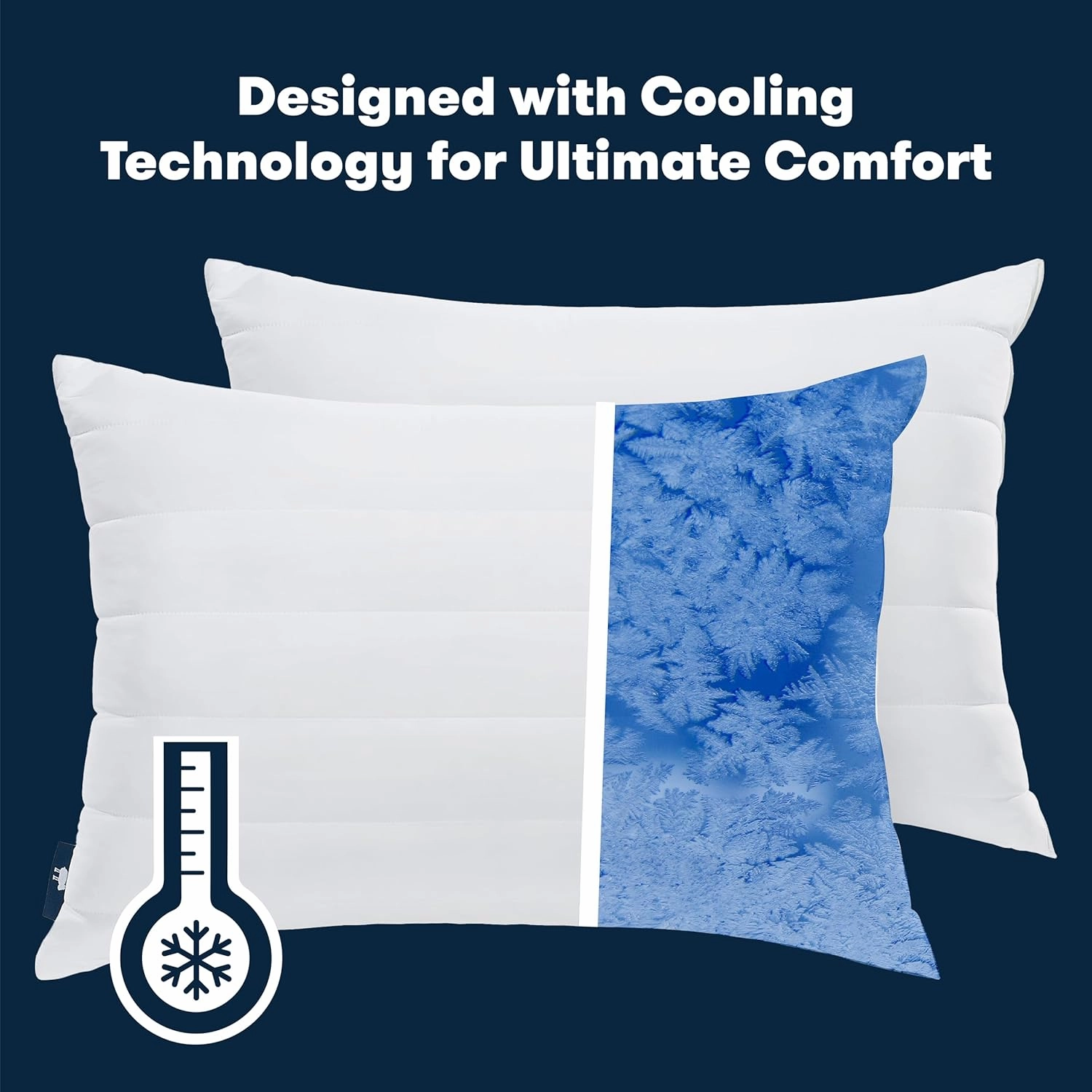 Serta Down Illusion Quilted Hypoallergenic Medium/Firm Bed Pillows for Side, Stomach or Back Sleepers (2 Pack), Queen, White Cooling