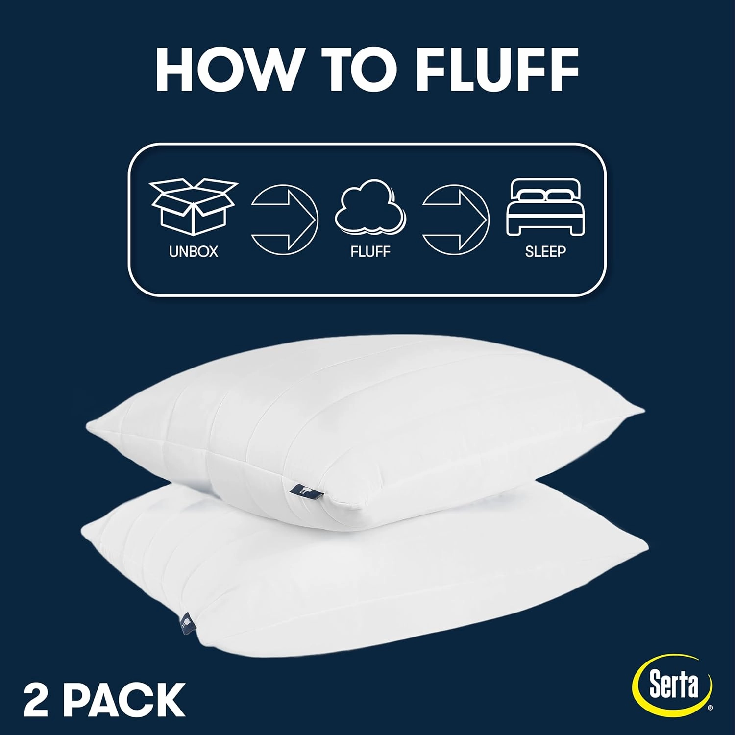 Serta Down Illusion Quilted Hypoallergenic Medium/Firm Bed Pillows for Side, Stomach or Back Sleepers (2 Pack), Queen, White Cooling