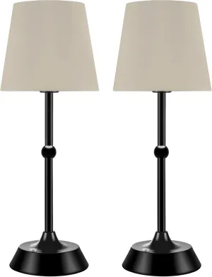 Set of 2 Portable Cordless LED Table Lamp,Touch Control Fabric Black Dimmable Desk Lamp,Built-in 6000mA Rechargeable Battery,Patio Table Lamp,Bedside Night Lamp,Ambient Light for Restaurant.
