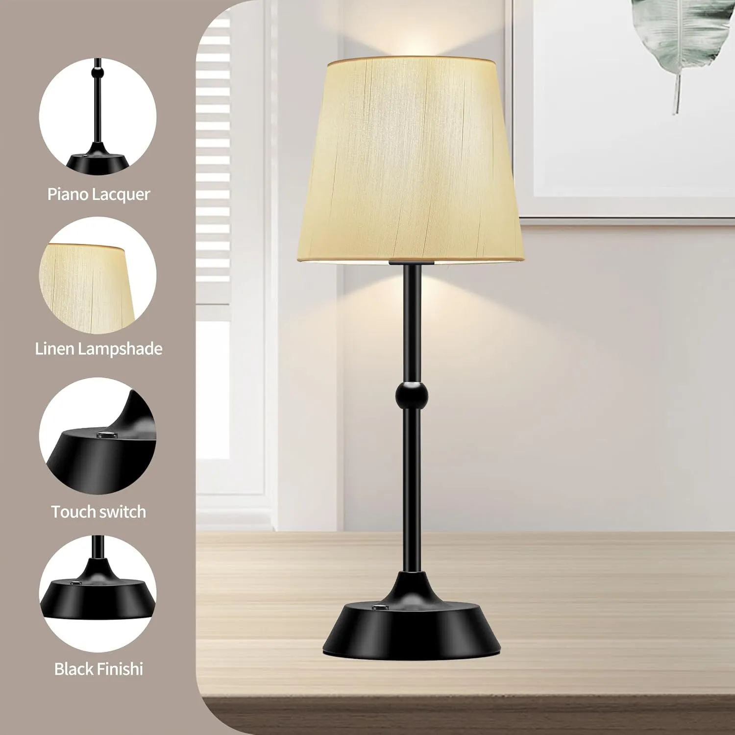 Set of 2 Portable Cordless LED Table Lamp,Touch Control Fabric Black Dimmable Desk Lamp,Built-in 6000mA Rechargeable Battery,Patio Table Lamp,Bedside Night Lamp,Ambient Light for Restaurant.