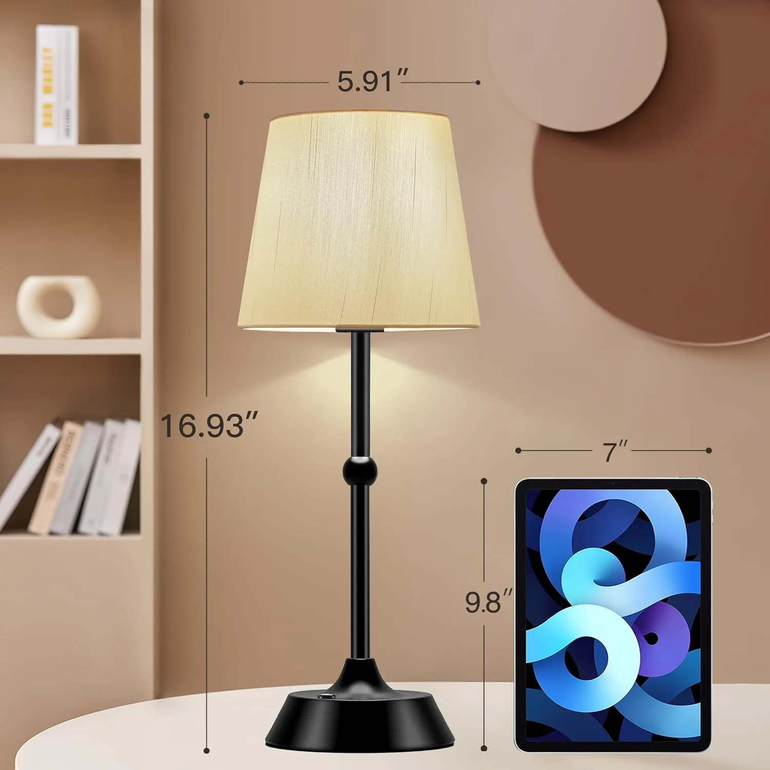 Set of 2 Portable Cordless LED Table Lamp,Touch Control Fabric Black Dimmable Desk Lamp,Built-in 6000mA Rechargeable Battery,Patio Table Lamp,Bedside Night Lamp,Ambient Light for Restaurant.