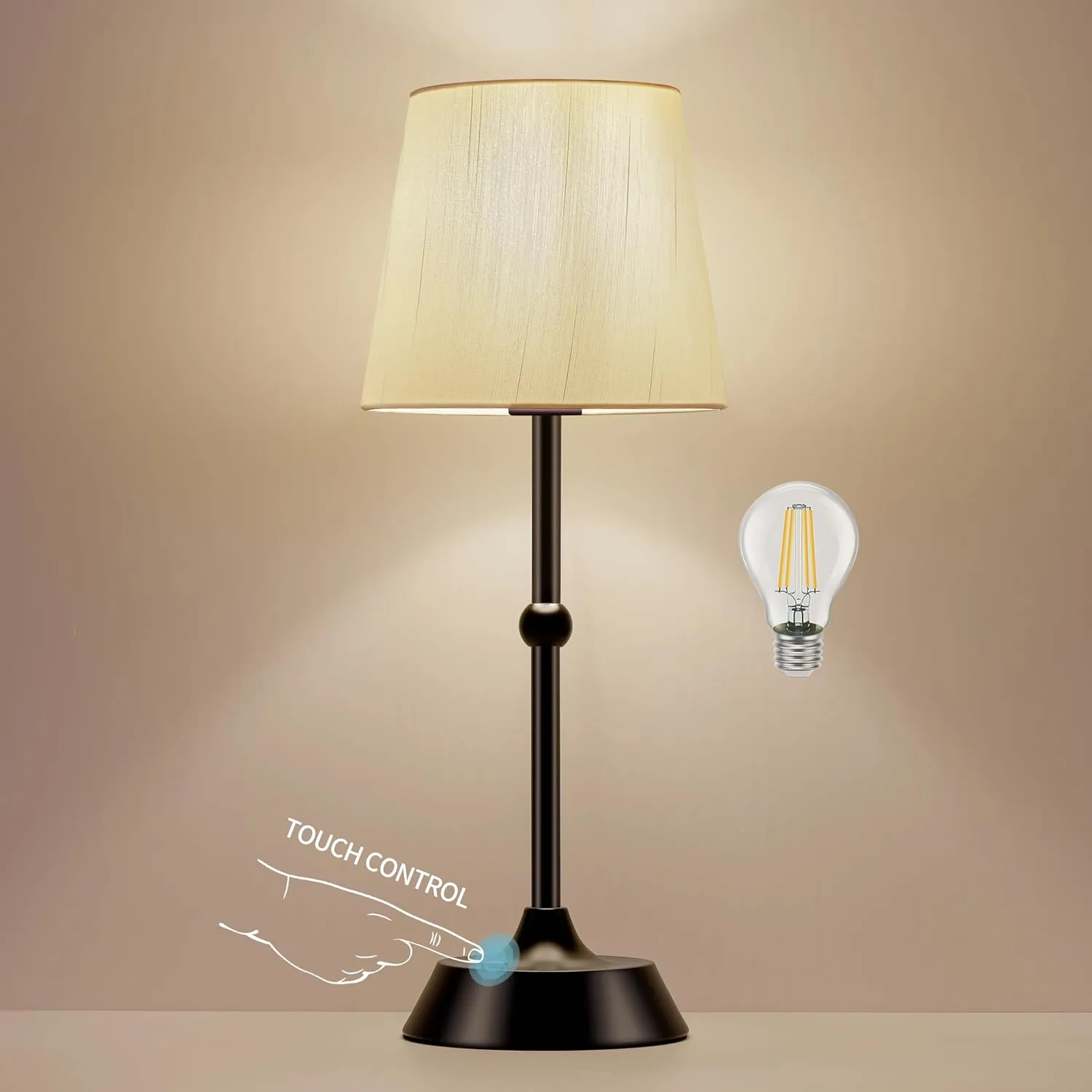 Set of 2 Portable Cordless LED Table Lamp,Touch Control Fabric Black Dimmable Desk Lamp,Built-in 6000mA Rechargeable Battery,Patio Table Lamp,Bedside Night Lamp,Ambient Light for Restaurant.