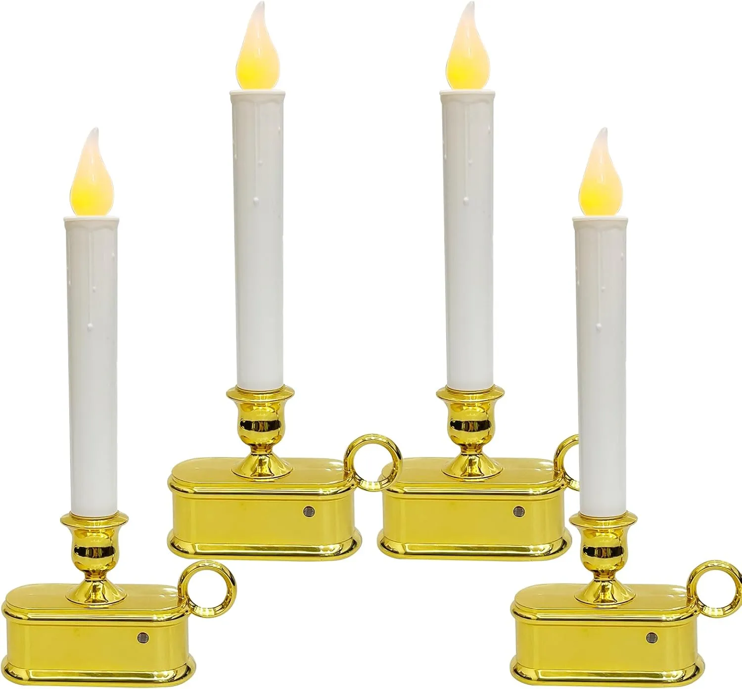 Set of 4 Battery Operated LED Window Candles, Dusk to Dawn Light Sensor, Flicker Flame Christmas Window Candles with Gold Base, 10 Inch Flameless Taper Candles for Table Window Bedroom Christmas Decor