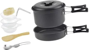 Set of Portable Cooking Pots Camping Cookware Cutlery BBQ Tools Outdoor Cooking Set for 1-2 Campers