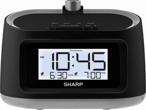 SHARP LCD and Projection Alarm Clock with 8 Soothing Nature Sleep Sounds – Project onto Wall or Ceiling, Black with Gunmetal Trim