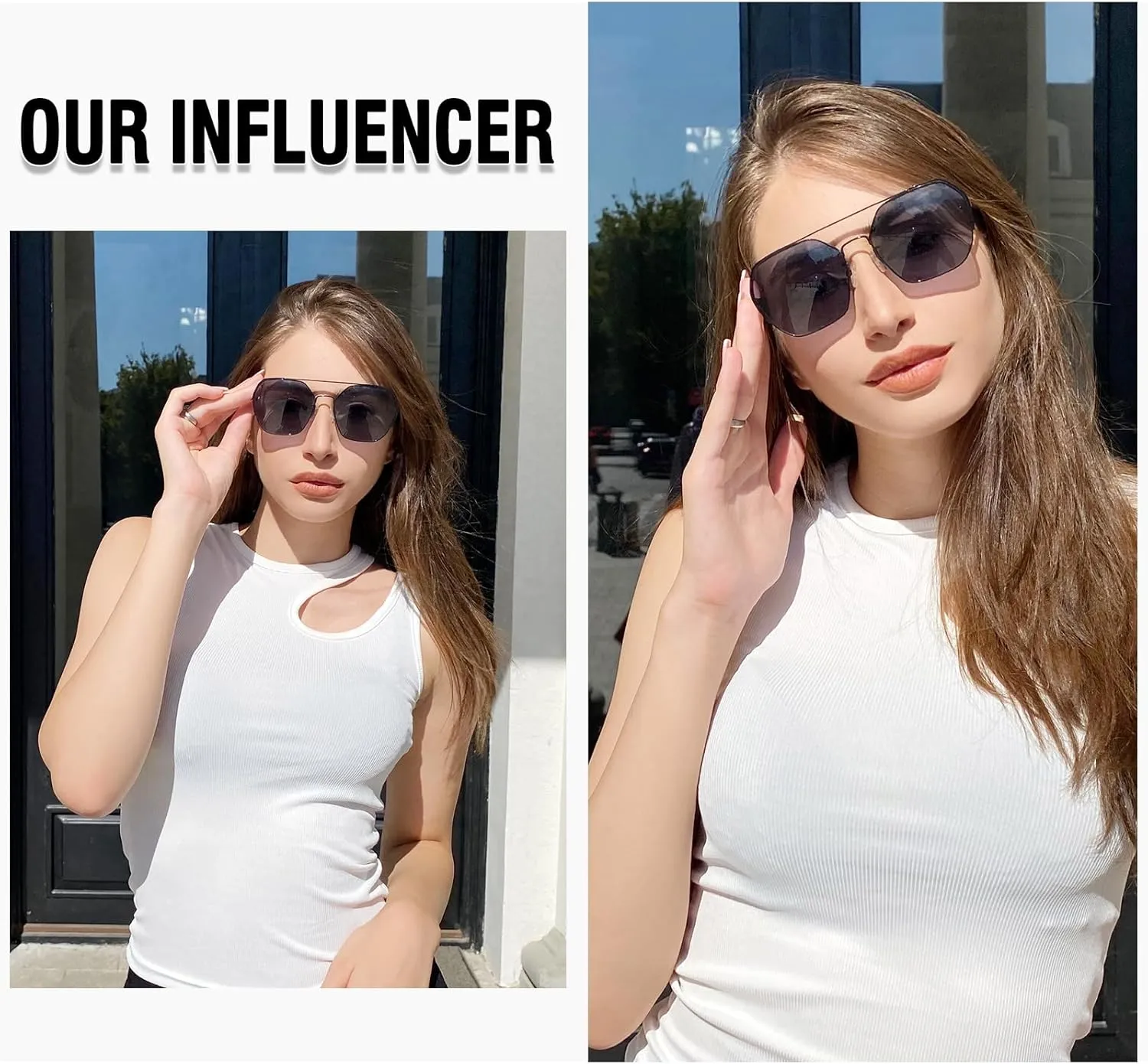 SHES Double Bridge Polygon Polarized Sunglasses for Women Designer Aviator Sun glasses Hexagon Frame Shades SH3016