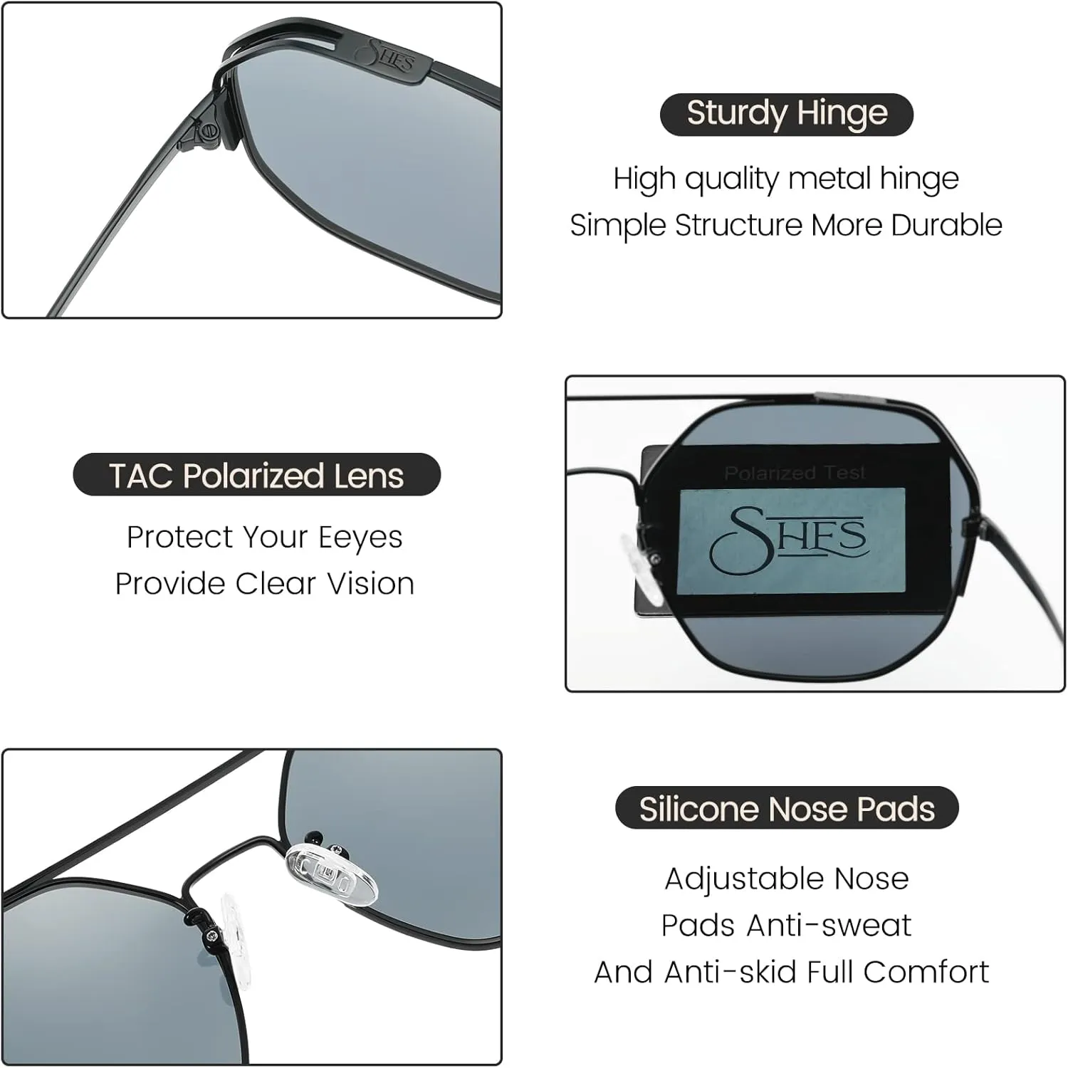 SHES Double Bridge Polygon Polarized Sunglasses for Women Designer Aviator Sun glasses Hexagon Frame Shades SH3016