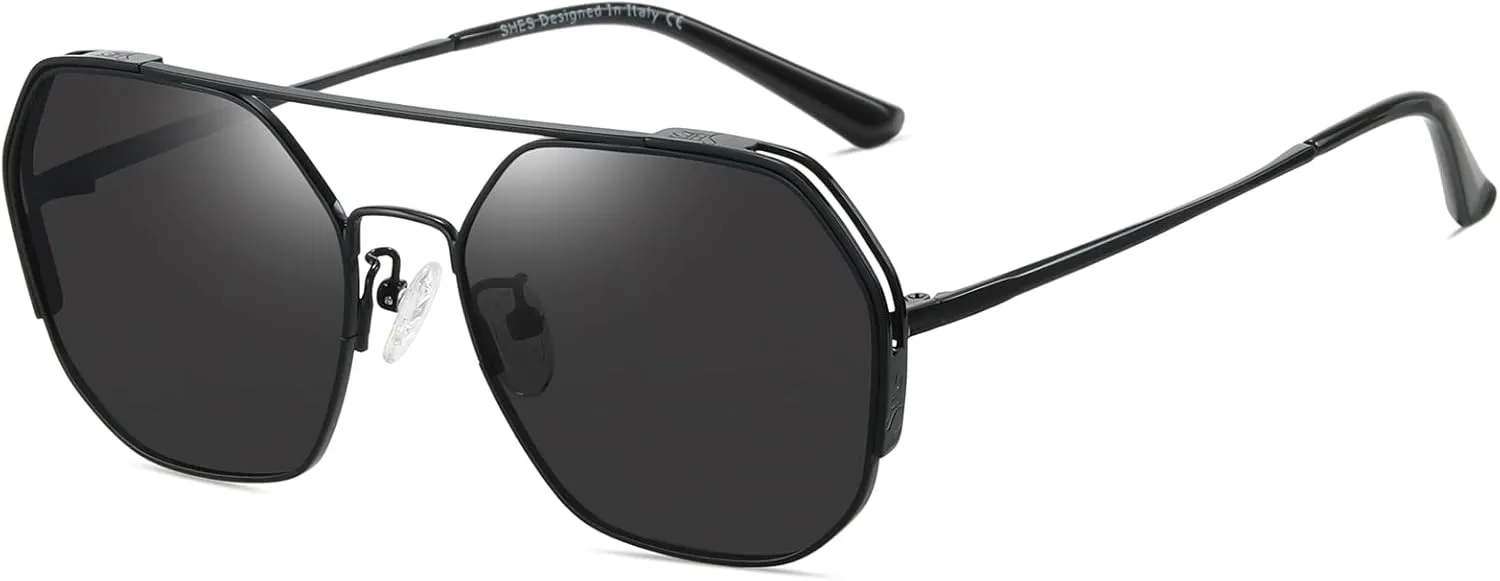SHES Double Bridge Polygon Polarized Sunglasses for Women Designer Aviator Sun glasses Hexagon Frame Shades SH3016