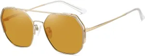 SHES Double Bridge Polygon Polarized Sunglasses for Women Designer Aviator Sun glasses Hexagon Frame Shades SH3016