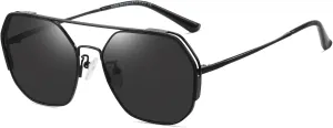 SHES Double Bridge Polygon Polarized Sunglasses for Women Designer Aviator Sun glasses Hexagon Frame Shades SH3016