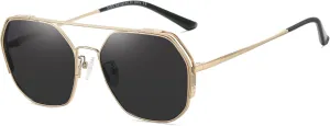 SHES Double Bridge Polygon Polarized Sunglasses for Women Designer Aviator Sun glasses Hexagon Frame Shades SH3016