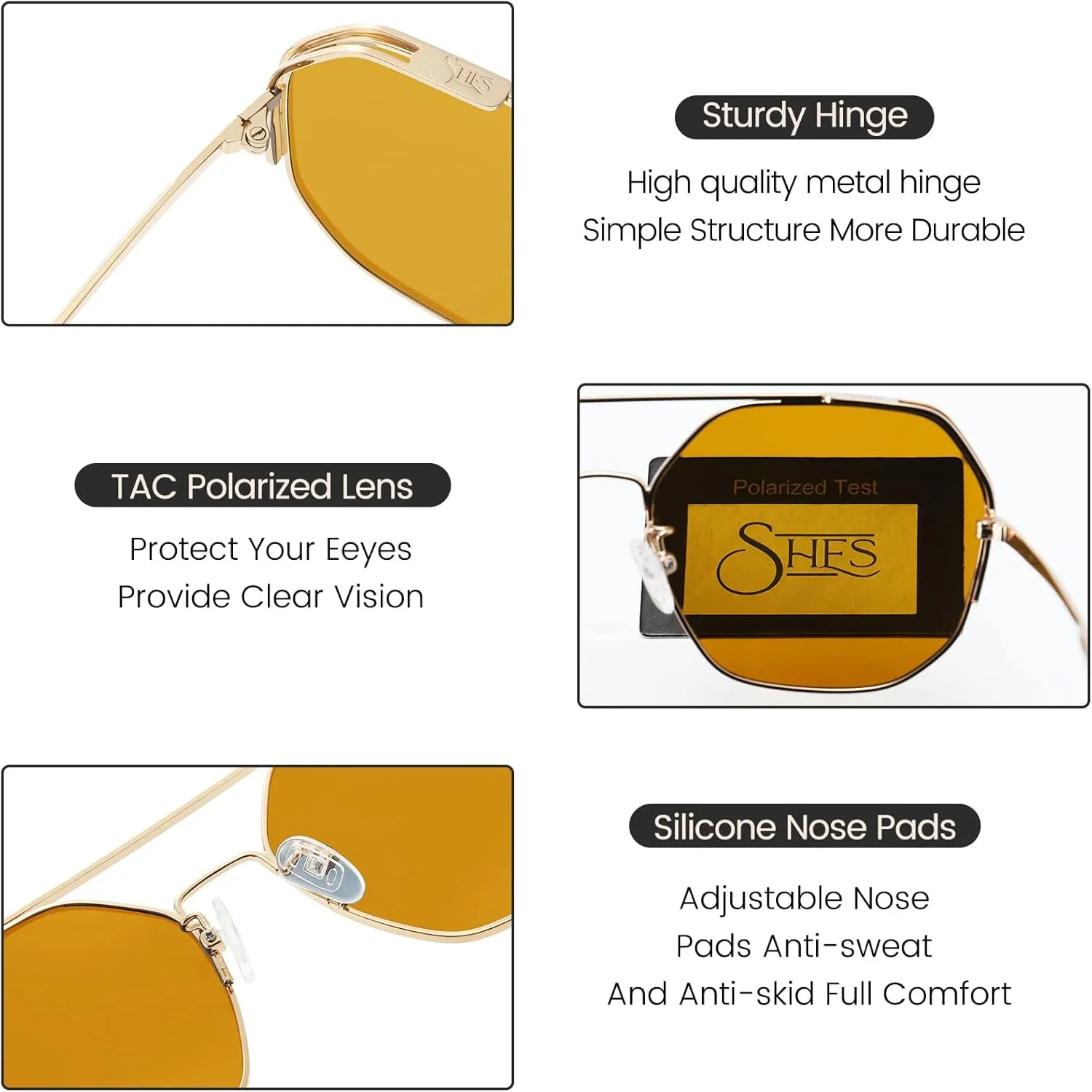 SHES Double Bridge Polygon Polarized Sunglasses for Women Designer Aviator Sun glasses Hexagon Frame Shades SH3016