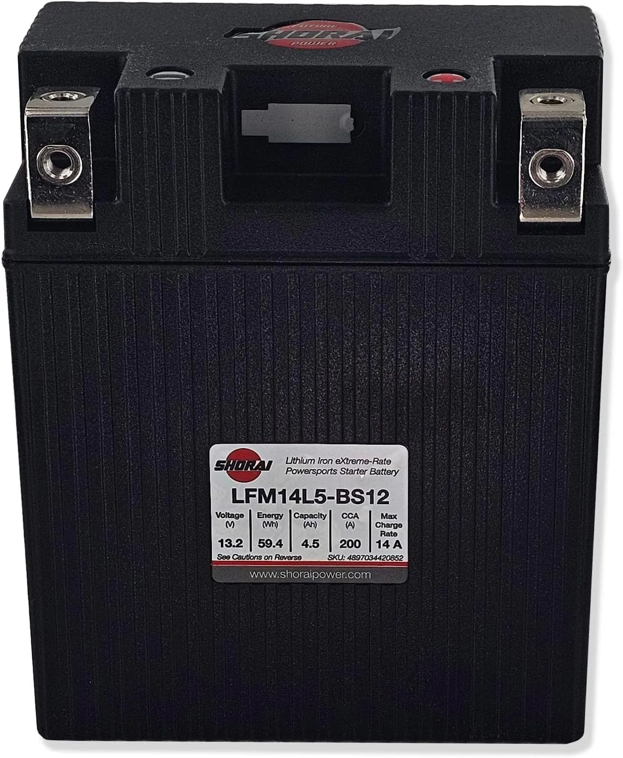 Shorai LFM Lithium-iron Battery w/BMS, LFM14L5-BS12, 4.5Ah 13.2V, 59.4WHr, "L" Type, Case 5